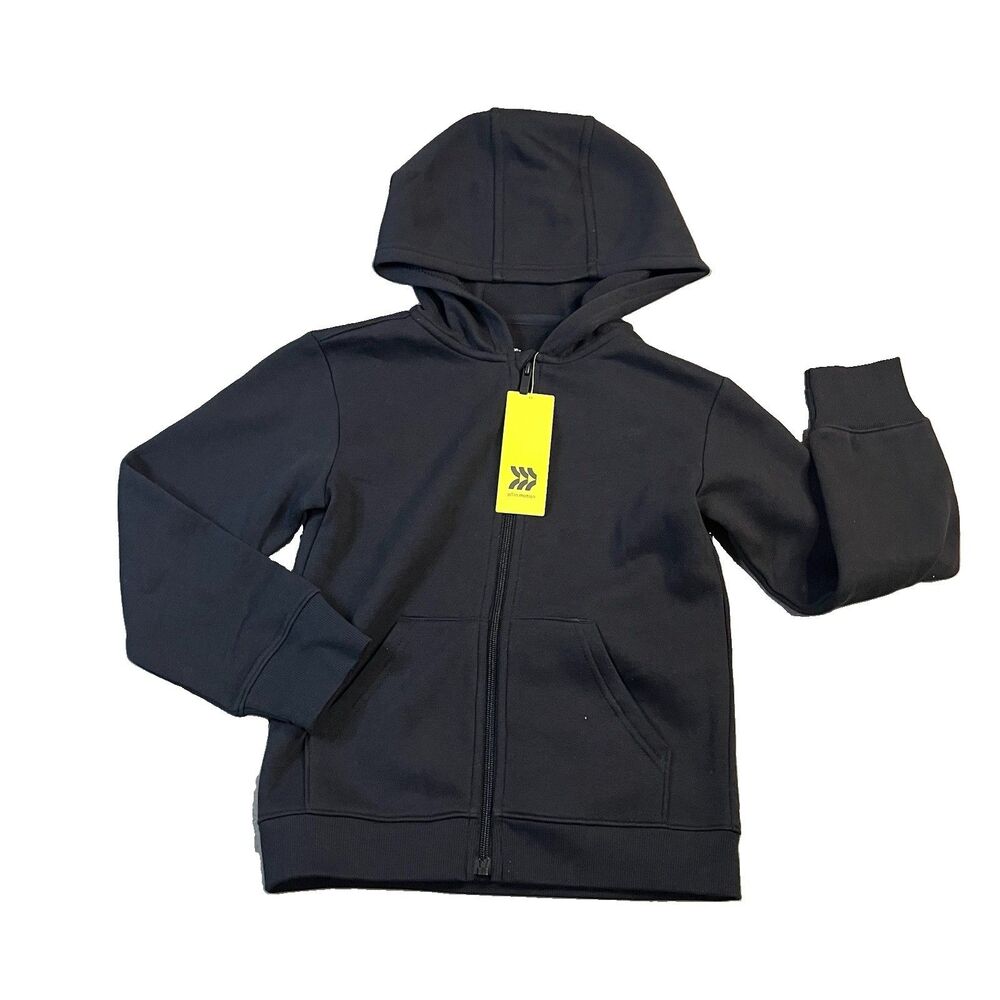 All in Motion Black Full Zip Hoodie Long Sleeve Thumbholes Girls Size 6/7 NEW